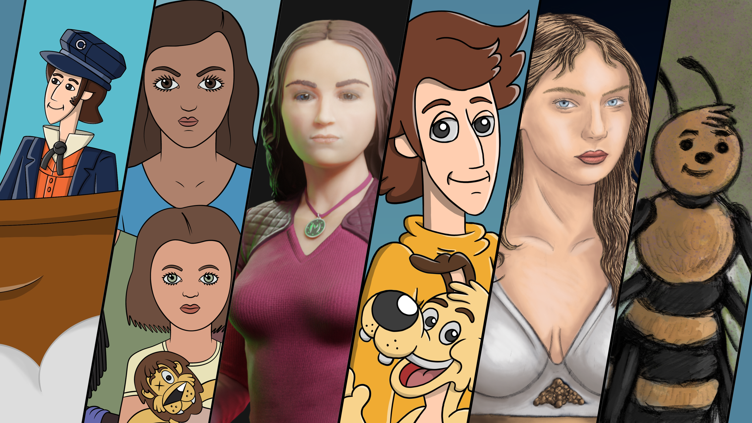 In the picture appear some Cardeis Art characters form projects like the Action RPG indie video game Robin Tech Netverse, characters from the animated series Cardeis Cartoons, characters from Water Project: World War Water, characters from Dreamernauts, Characters from Artea and Characters from Insectaville.