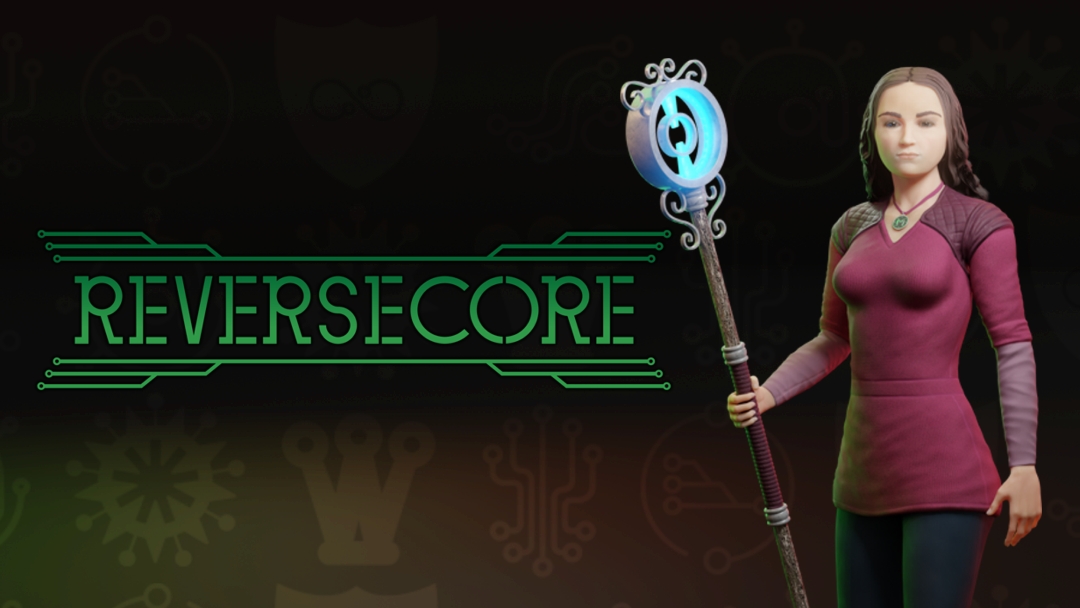 The picture show lady Query, the playable character and protagonist of the game ReverseCore and the figurative logo of videogame currently in development by Cardeis Art.